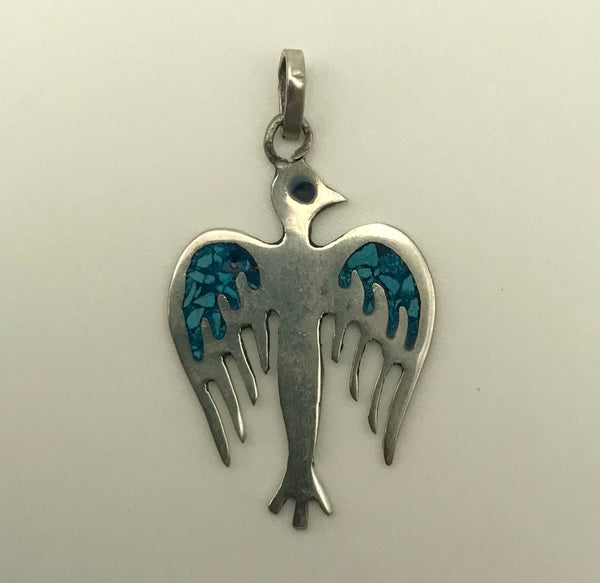 sterling silver NOS thunderbird chip turquoise pendant