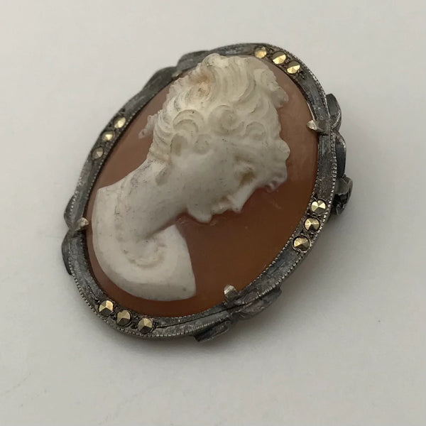 830 silver cameo marcasite pendant brooch/pin combo