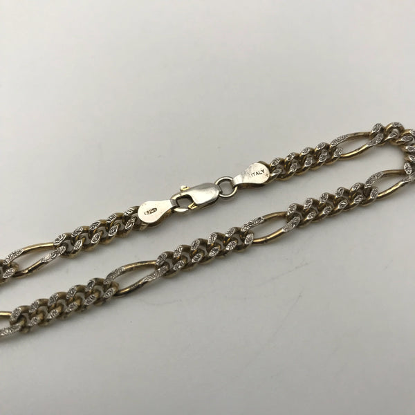 sterling silver 6-7/8" textured gold plated figaro chain link bracelet