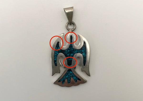 sterling silver NOS crushed turquoise Peyote Bird vintage pendant