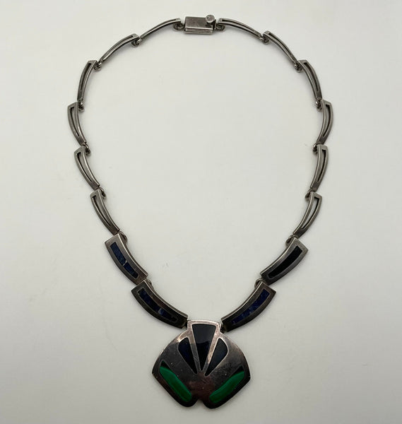 sterling silver sodalite malachite necklace