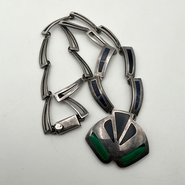 sterling silver sodalite malachite necklace