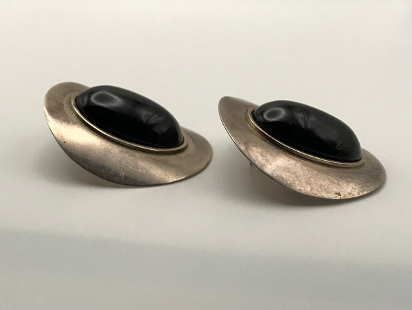 sterling silver synthetic onyx post earrings ***AS IS***