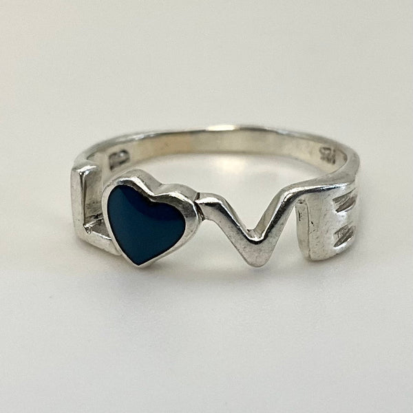 *select a size* sterling silver 'LOVE' dark blue enamel ring