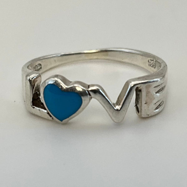 size 9.25 sterling silver 'LOVE' blue enamel ring
