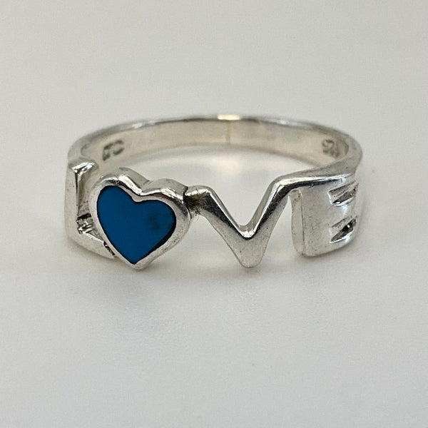 *select a size* sterling silver 'LOVE' enamel synthetic turquoise ring