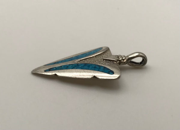 sterling silver crushed turquoise arrowhead pendant
