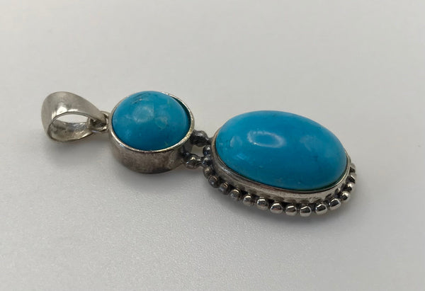 sterling silver two stone synthetic turquoise vintage pendant