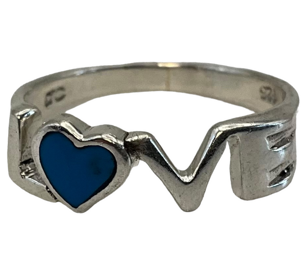 *select a size* sterling silver 'LOVE' enamel synthetic turquoise ring