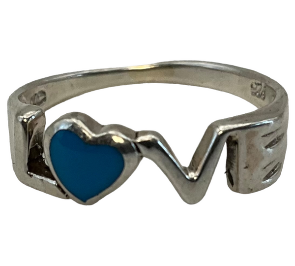 size 9.25 sterling silver 'LOVE' blue enamel ring
