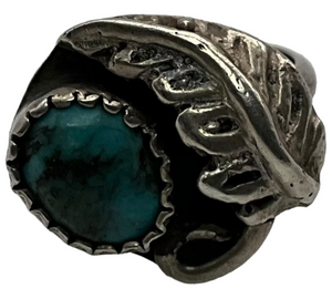 size 1.25 sterling silver turquoise leaf ring