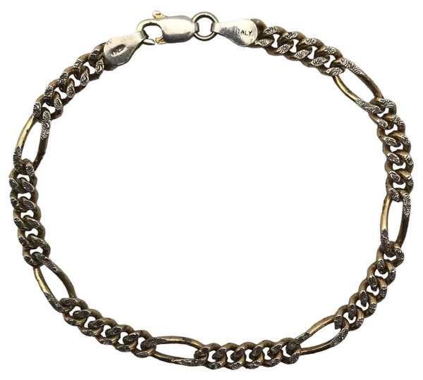 sterling silver 6-7/8" textured gold plated figaro chain link bracelet
