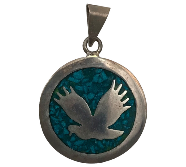 sterling silver NOS bird chip turquoise pendant