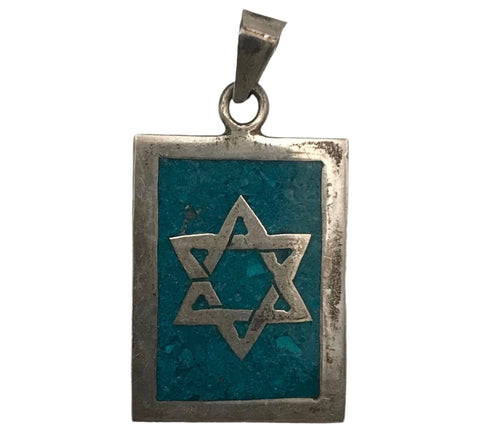 sterling silver NOS Star of David chip turquoise pendant