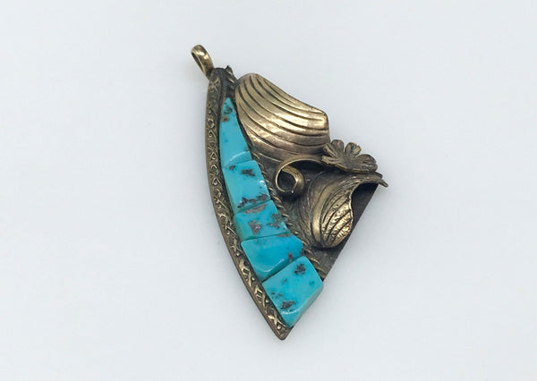 sterling silver gold plated turquoise southwestern vintage pendant