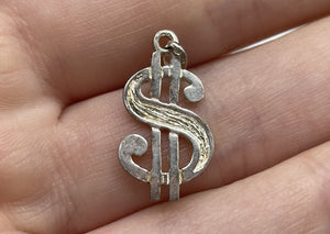 sterling silver dollar sign money vintage pendant
