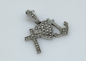 sterling silver marcasite faith, hope, and love - cross, anchor, and heart vintage pendant