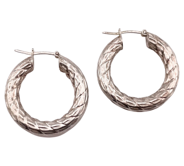 sterling silver 1" etched tube hoop earrings