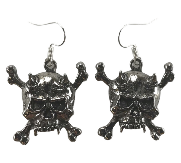 vintage NOS novelty demon devil skull and crossbones dangle earrings larger size