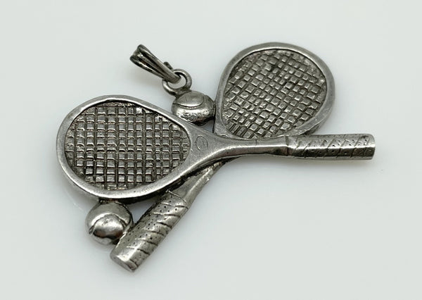 sterling silver double tennis racket vintage pendant