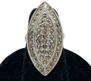 size 5 sterling silver marquee shaped marcasite ring