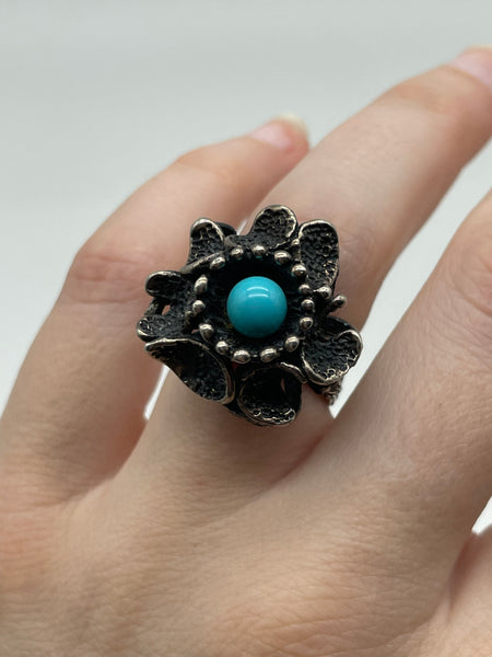 size 6.25 sterling silver heavy chunky synthetic turquoise ring