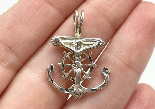 sterling silver Jesus anchor helm crucifix pendant