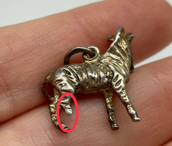 sterling silver petite 3D zebra charm pendant **AS IS**