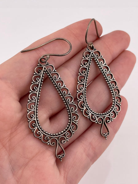 sterling silver filigree stoneless dangle earrings