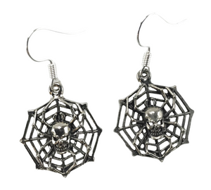 vintage NOS skull spider spiderweb halloween dangle novelty earrings