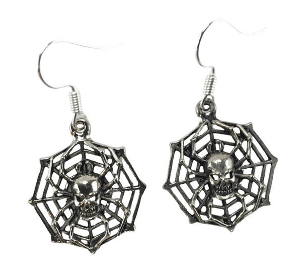 vintage NOS skull spider spiderweb halloween dangle novelty earrings