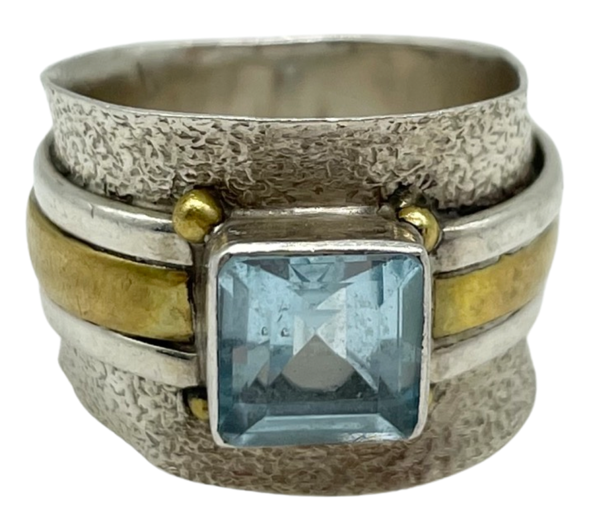 size 6.75 sterling silver and brass glass ring