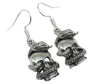 vintage NOS snake and skull novelty dangle earrings