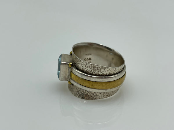 size 6.75 sterling silver and brass glass ring