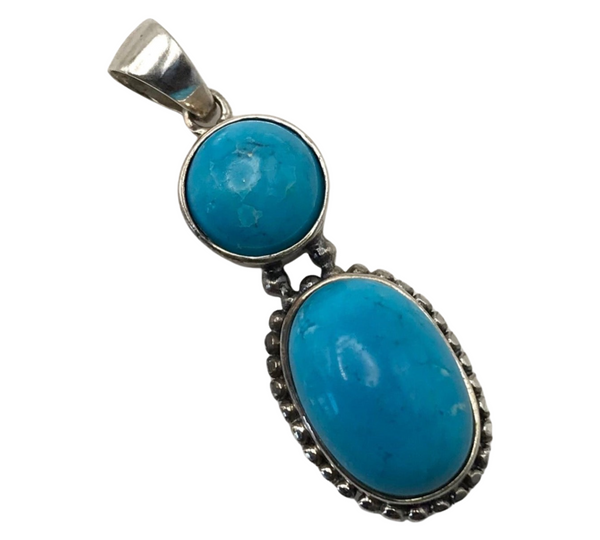 sterling silver two stone synthetic turquoise vintage pendant