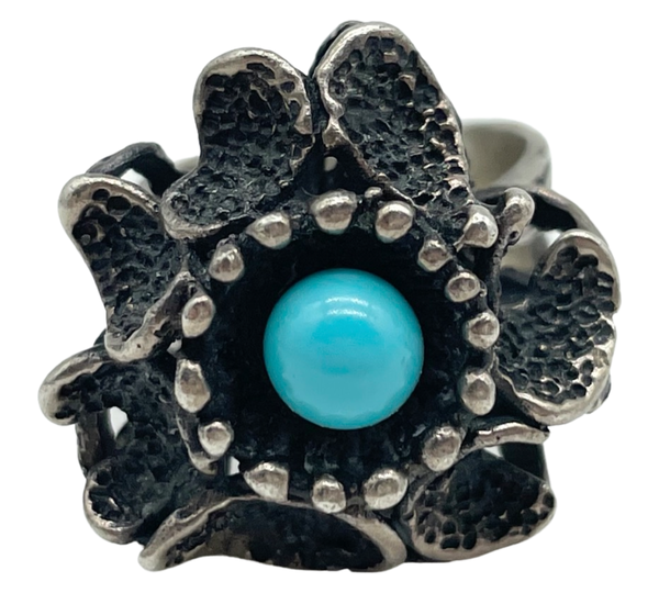 size 6.25 sterling silver heavy chunky synthetic turquoise ring