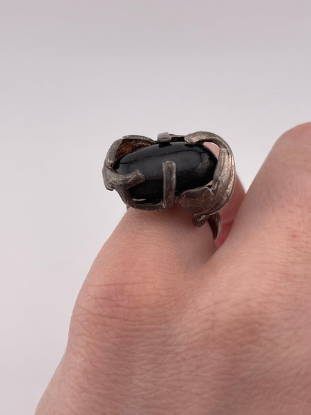 size 4.5 sterling silver brutalist hematite(?) ring