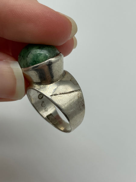 size 6.5 sterling silver artist signed aventurine(?) ring