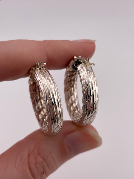 sterling silver 1" etched tube hoop earrings