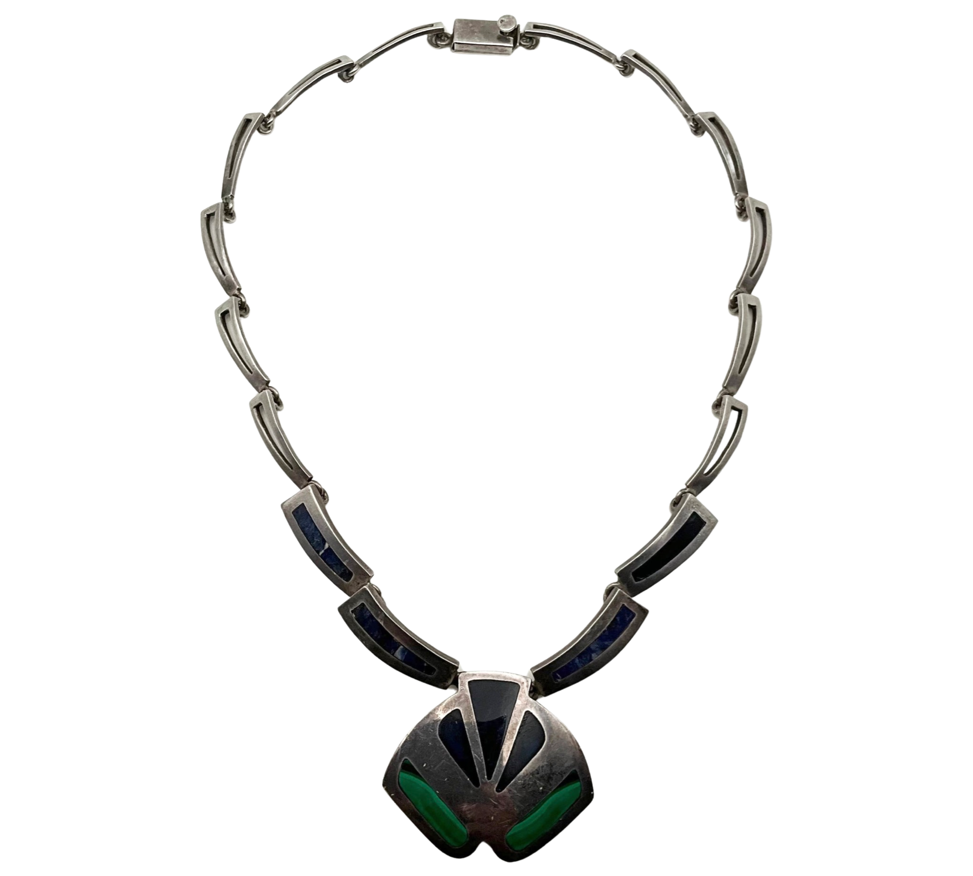 sterling silver sodalite malachite necklace