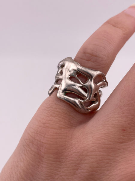 size 5 sterling silver designer Emanuela Duca wide band brutalist design ring