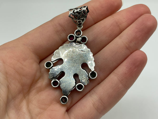 sterling silver artisan leaf multi-gemstone pendant