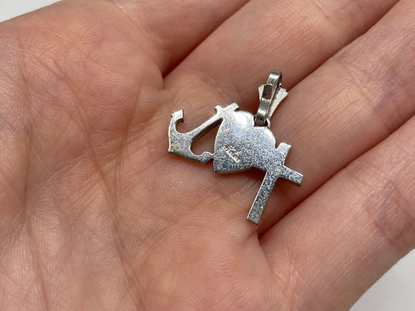 sterling silver marcasite faith, hope, and love - cross, anchor, and heart vintage pendant