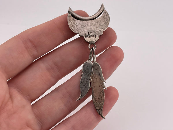 sterling silver mother of pearl feather pendant