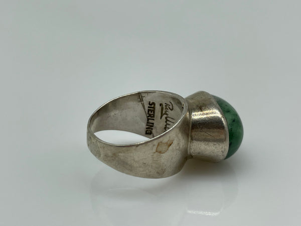 size 6.5 sterling silver artist signed aventurine(?) ring