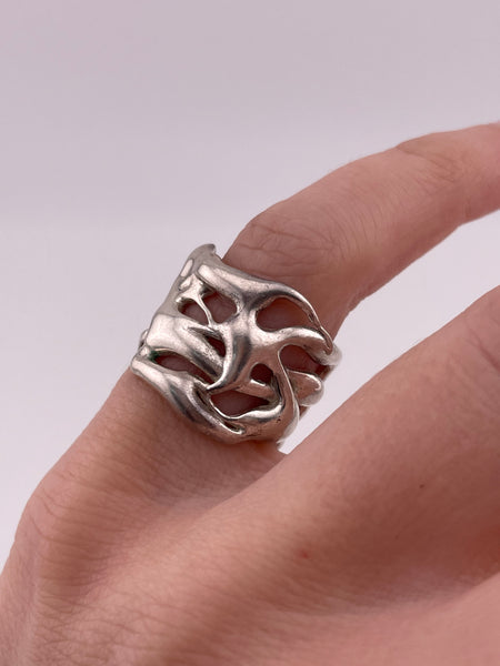 size 5 sterling silver designer Emanuela Duca wide band brutalist design ring