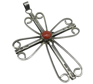 sterling silver large coral cross pendant