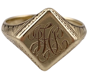 size 6 10k gold "JHL" engraved initial monogram ring