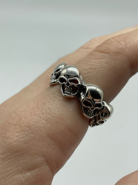 sterling silver skeleton skull head band ring