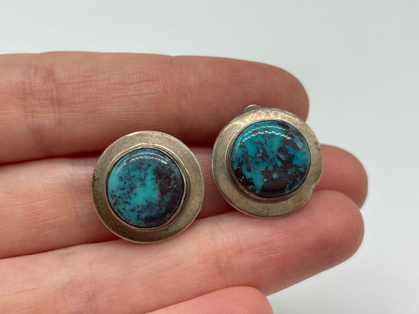 sterling silver round turquoise clip on earrings